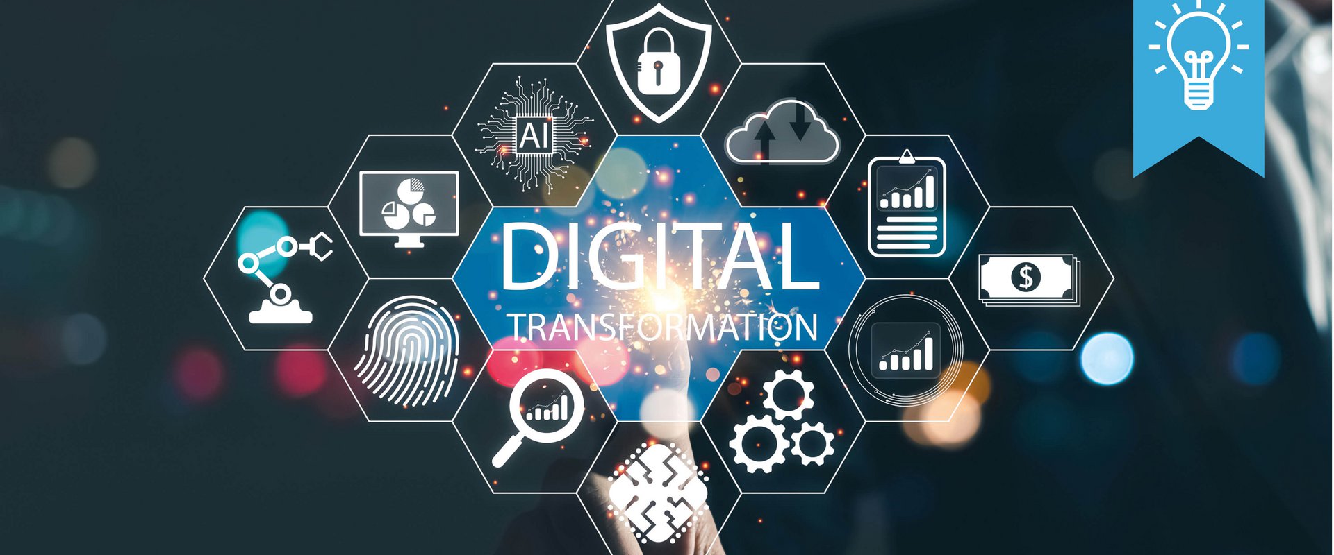 Digitale Transformation Bild zeigt die Icons aus dem Bereich digitale Transformation im Unternehmen.