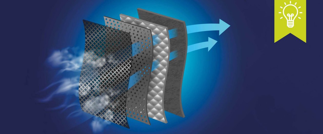 Darstellung der Luftdurchlässigkeit verschiedener aufeinander gestapelten Materialien
