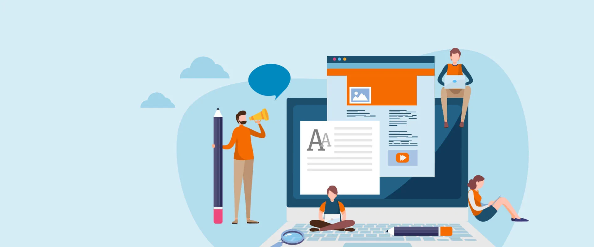 InnoBLOG Bildbeschreibung / description: Team arbeitet an Laptop mit Papier und Stift, konzentriert und produktiv, eine Person macht eine Ankündigung