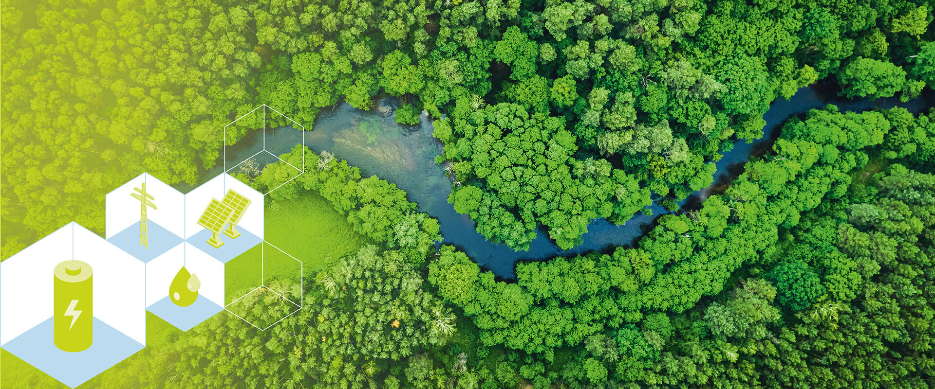 Nachhaltige Energie und Ressourcenverwendung Bildbeschreibung / description: Luftbild eines mäandernden Flusses im Wald