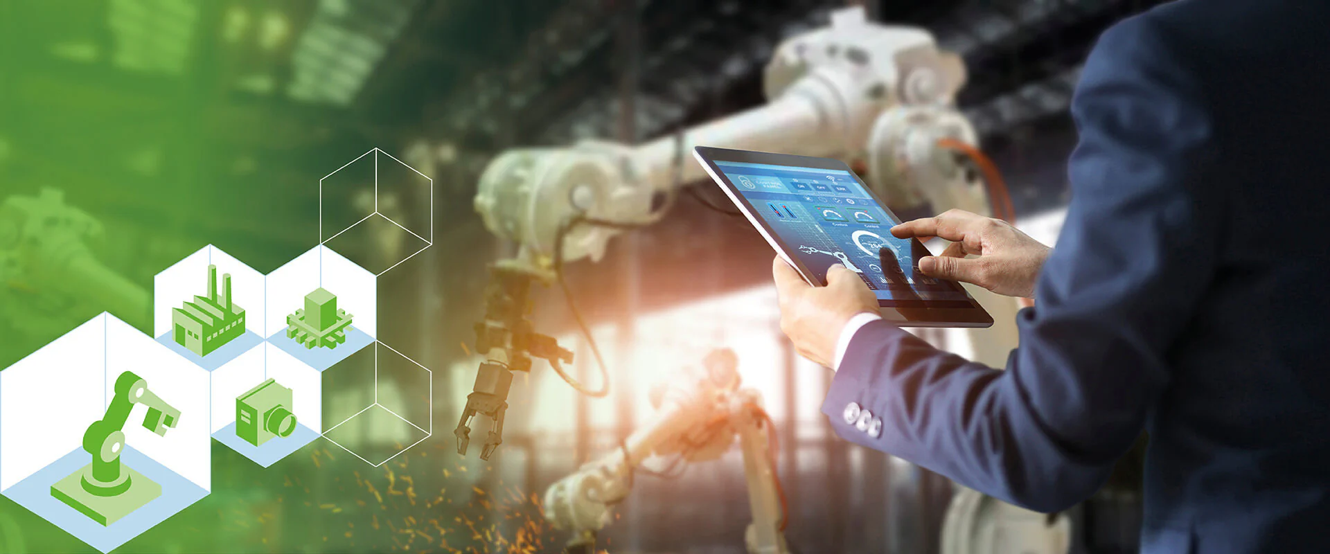 Industrielle Produktion und Systeme Bildbeschreibung / description: Moderne Fertigung mit Robotern und Automatisierungstechnik.